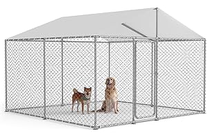RUPZEN 10x10 FT Heavy Duty Outdoor Dog Kennel Outside with Waterproof Cover, UV-Resistant Roof, and Secure Locking Mechanism for Dogs, Durable Metal Enclosure for All Weather Conditions(124x124x87IN)
