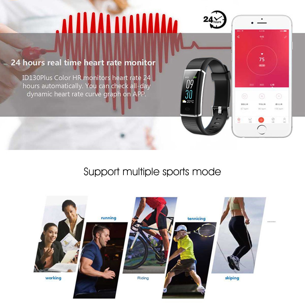 Pulsera de Actividad, Pulsera Inteligente Reloj Deportivo Contador de Calorías Fitness Podómetro Monitor de Frecuencia Cardiaca Monitor de Sueño Impermeable IP68, para Mujer Hombre, iOS y Android
