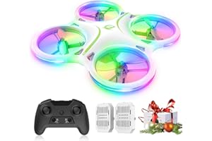 Ficinto M28 Mini Drones for Kids and Beginners, Small LED RC Quadcopter with Headless Mode, Auto Hovering, 3D Flip, 3 Speed, Colorful LED Lights, 2 Batteries (15MINIS),Gift Toy for Boys and Girls