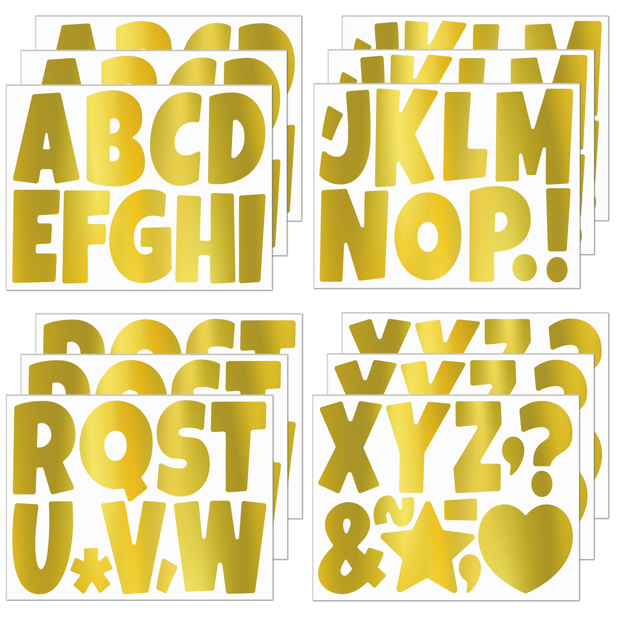 Photo 1 of 117 Pcs Bulletin Board Letters Large Letter Stickers 4 Inch Self Adhesive Vinyl Waterproof Alphabet Stickers for Poster Board Letters Mailbox Classroom School Home Decor (12, Gold)