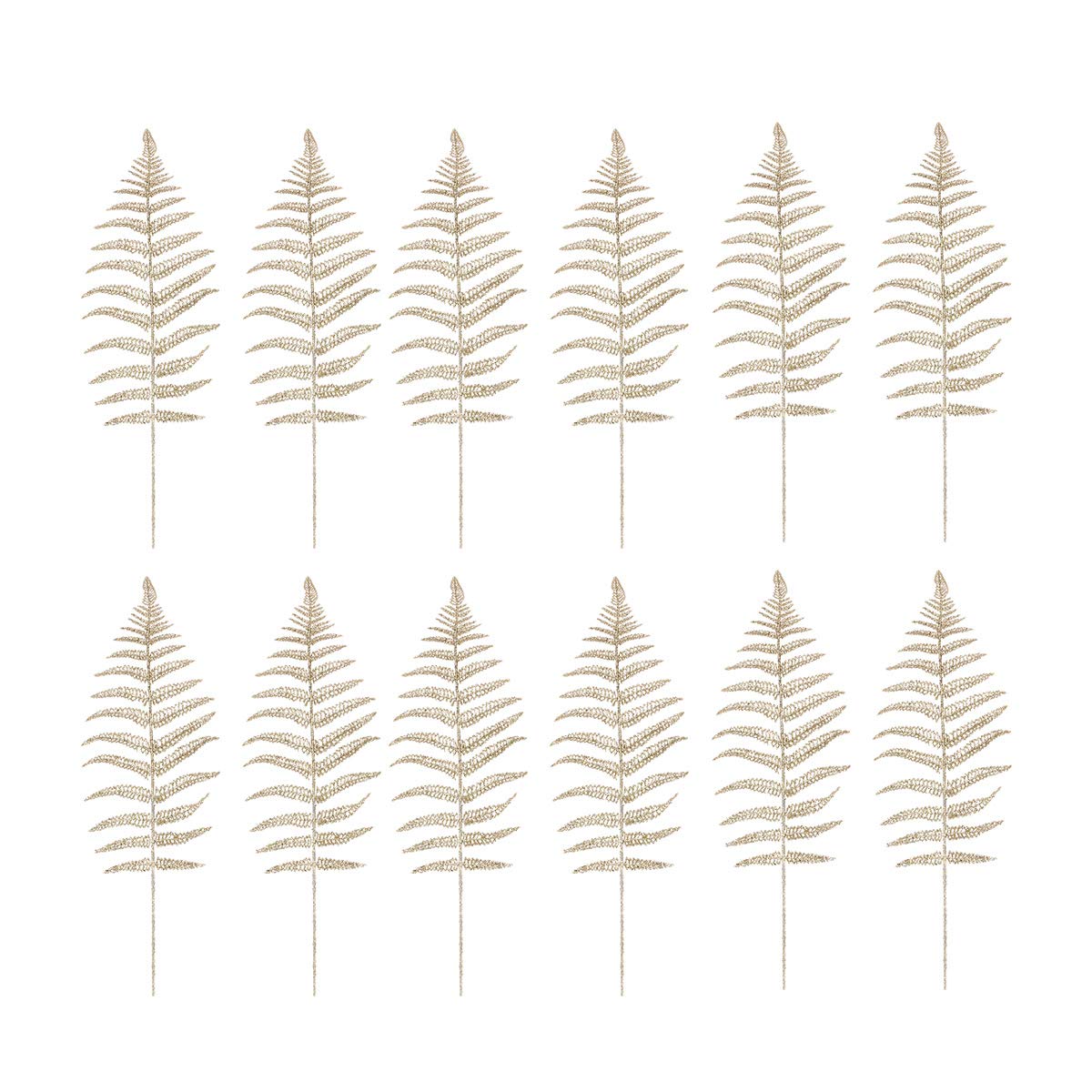 NUOBESTY 12pcs Artificial Persianed Leaves Simulation Glitter Christmas Decorative Leaves Plastic Shrub Leaf for Xmas Tree Wreath Festive Centerpieces Arrangements(Golden)