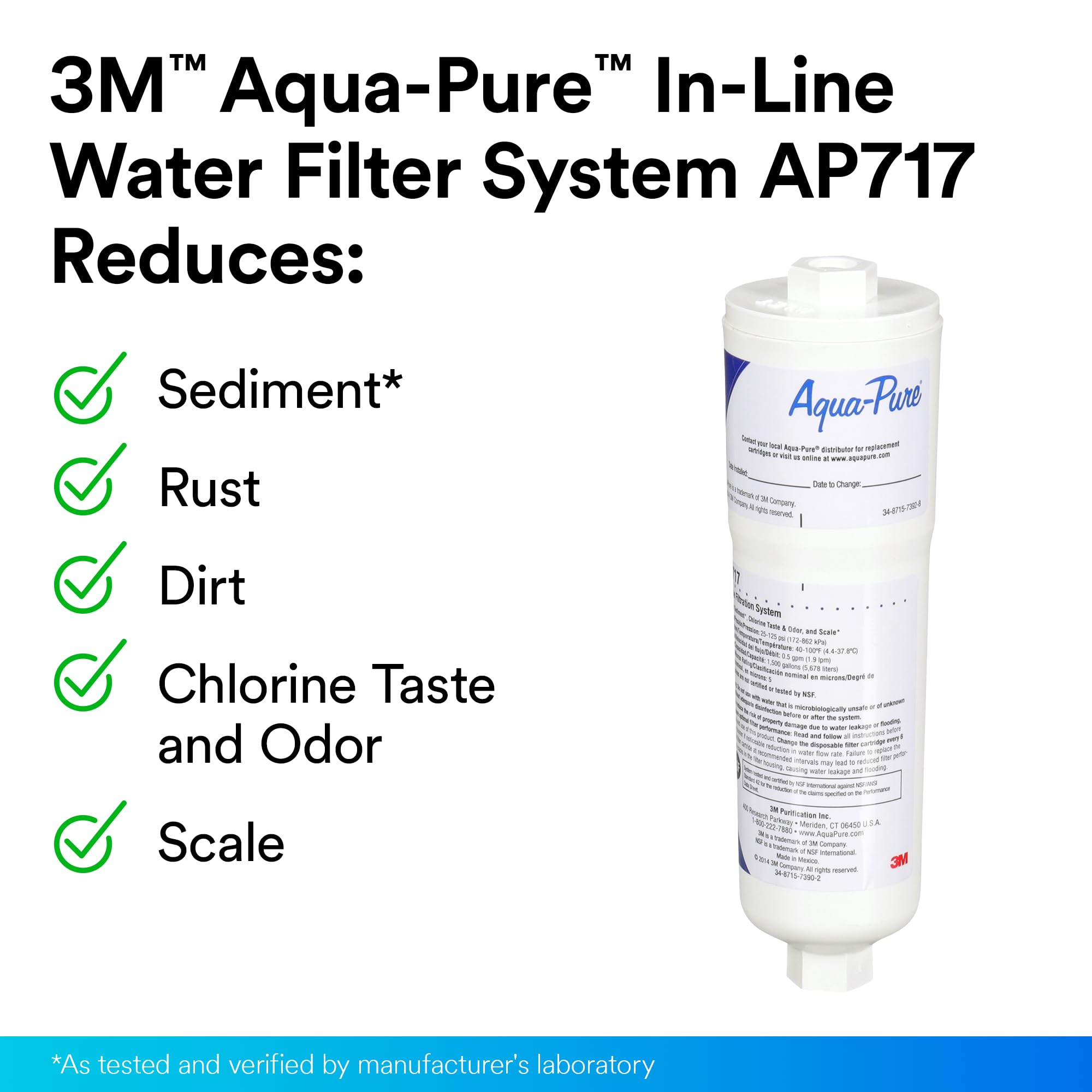 3M Aqua-Pure AP717 In-Line Water Filter for Refrigerator, Ice Maker and Drinking Fountains, Inhibits Scale Build-Up, Removes Sediment, Chlorine Taste and Odor