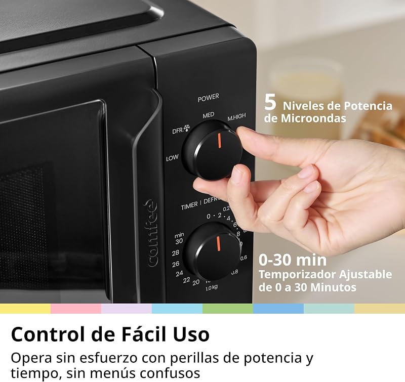' CMO-MP012ND(BK) Mini horno microondas de 20 L y 700 W, color negro, con ventana grande, diseño compacto, función de descongelación rápida, 5 niveles de potencia