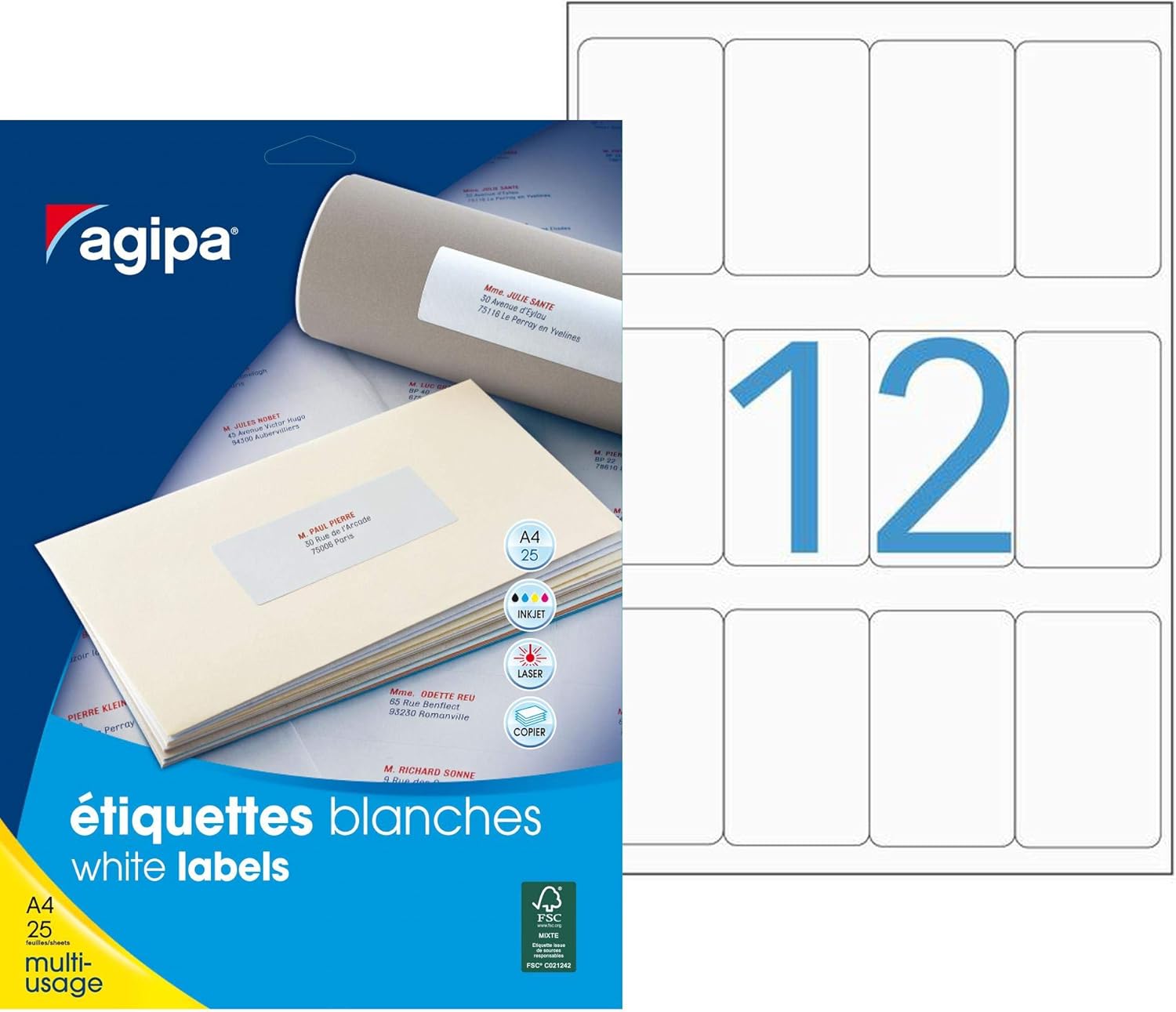Agipa White Multipurpose Labels (240 Pieces, A4, 50mm x 80mm, Permanent Adhesive, Inkjet/Copier/Laser Compatible)