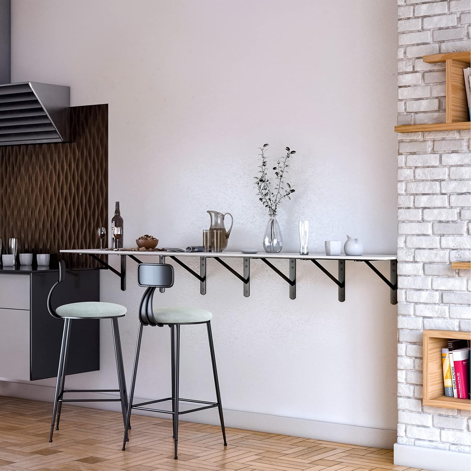 Countertop Support Brackets, 12" x 8" Heavy Duty Shelf Bracket, 1/8” Thick Solid Metal Wall Mounted Shelving Brackets for Bar Tops Table Desk, Black: Home Improvement