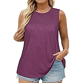 JOELLYUS Women Plus Size Tank Tops Summer Sleeveless Top Crew Neck Casual Blouse Oversized Shirts