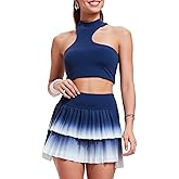 Tennis Skirt Sets for Women Half High Collar Irregular Bra Double Ruffle Golf Skirt Set Women 2 Piece Outfits