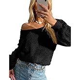 Women's Sweater Crochet Hollow Knit Sweater Crew Neck Lantern Sleeve Pullover Lightweight Tops