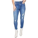 Royalty for Me Women's Wannabettabutt 2-Button Fray Hem Ankle Jean, Indigo Blue Rips, 16