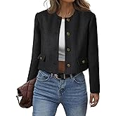 Cicy Bell Womens Cropped Tweed Blazer Collarless Button Down Bomber Jacket Business Casual Fall Outfits