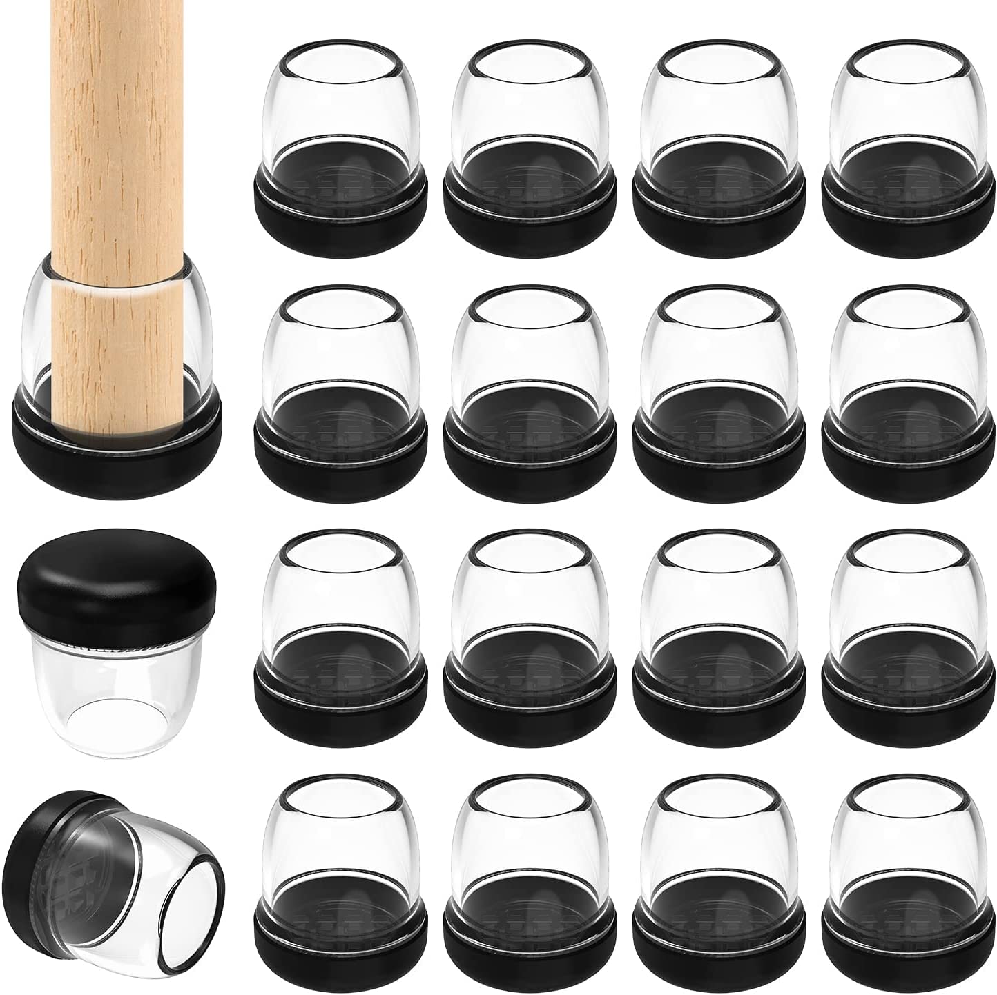 Ezprotekt Chair Leg Covers, 16 PCS Chair Leg Sliders for Carpet Furniture Feet Protectors Pads 1.25 inch Round Transparent Color TPE High Elastic Soft Rubber No Noise No Scratches