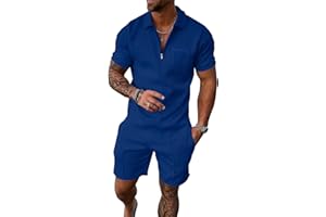 UOUA Mens Track Suits 2 Piece Sets Short Sleeve Sweatsuit Outfits 1/4 Zip Golf Polo Shirts Summer Shorts Loungewear