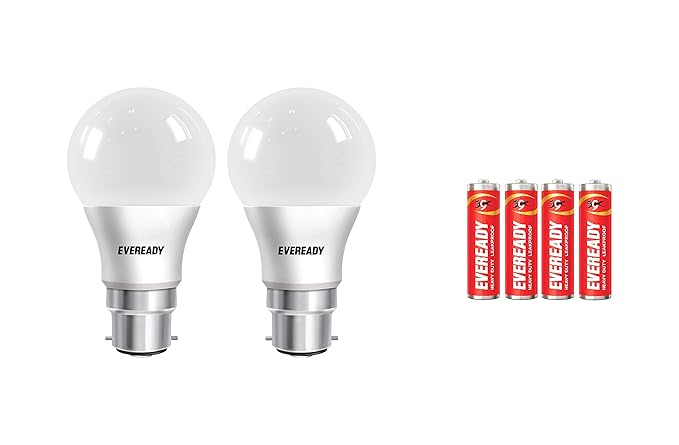 Eveready 2.5-Watt LED Bulb (White, Pack of 2) with free 4 AA Batteries