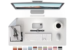 RENMTURE Double-Sided Two-Tone Faux Leather Desk mat Desktop Organization and Accessories Home and Office Large Mouse pad Game and Work (White/Silver, 36"x17")