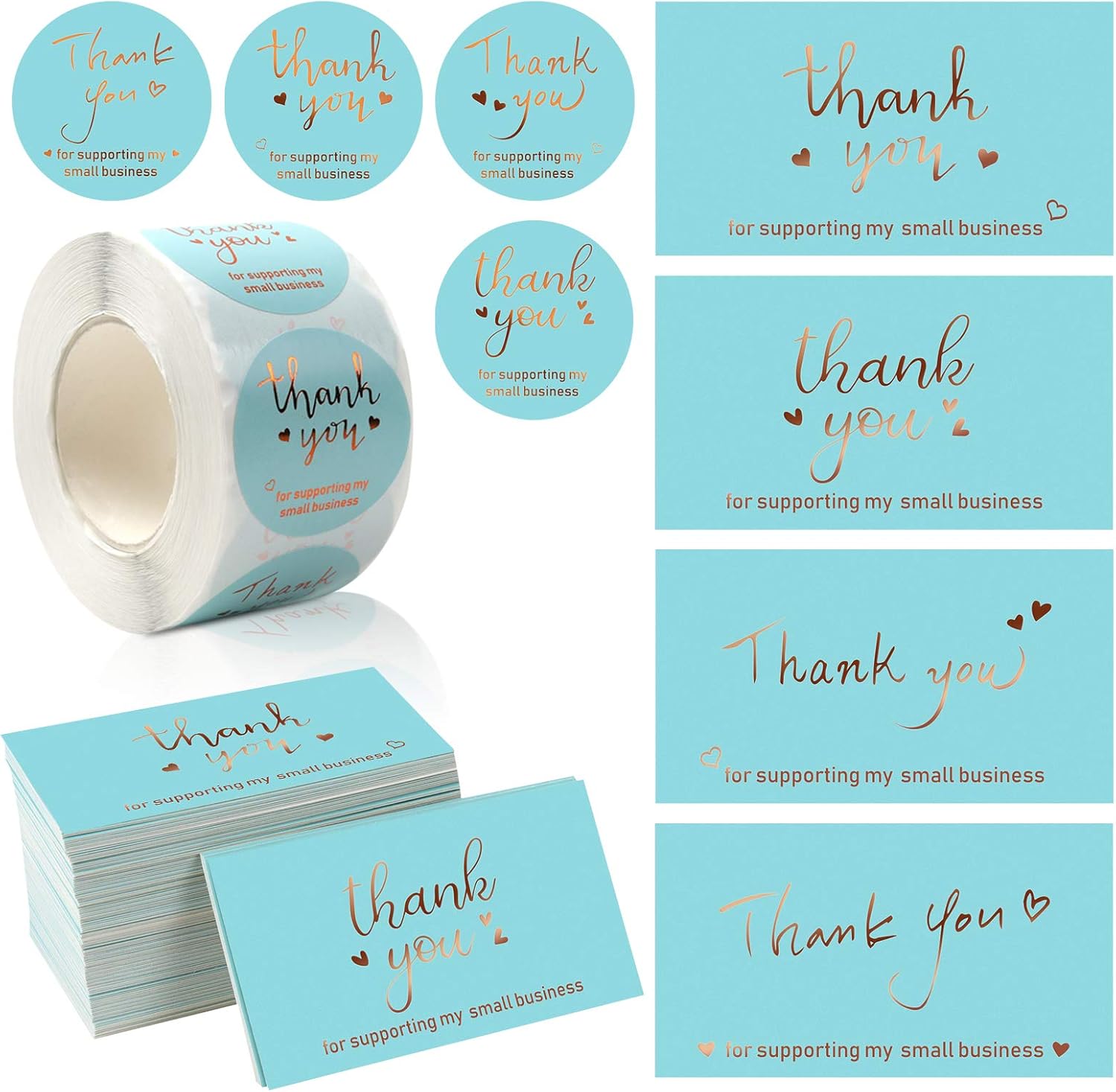 120 Pieces Thank You Card with 500 Sticker Label Roll, Gold Foil Greeting Cards, Thank You for Supporting My Small Business Card Set for Package Insert, Envelope Seals, Small Business Owner Need : Office Products
