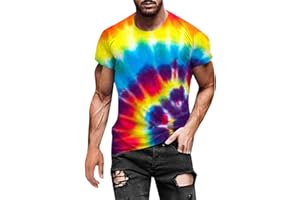 NARHBRG Mens Summer Shirt Rainbow Tie Dye T-Shirt Summer Casual Short Sleeve Tops Cool 3D Printing Muscle Workout Tees Blouse