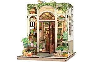 Fsolis Book Nook Kit, 3D Wooden Puzzles for Adults, 196 pcs, DIY Miniature Puzzle Room Kit Tiny House Bookshelf Decor Gifts for Women Teenagers Book Lovers (Green Life's Bookshop)