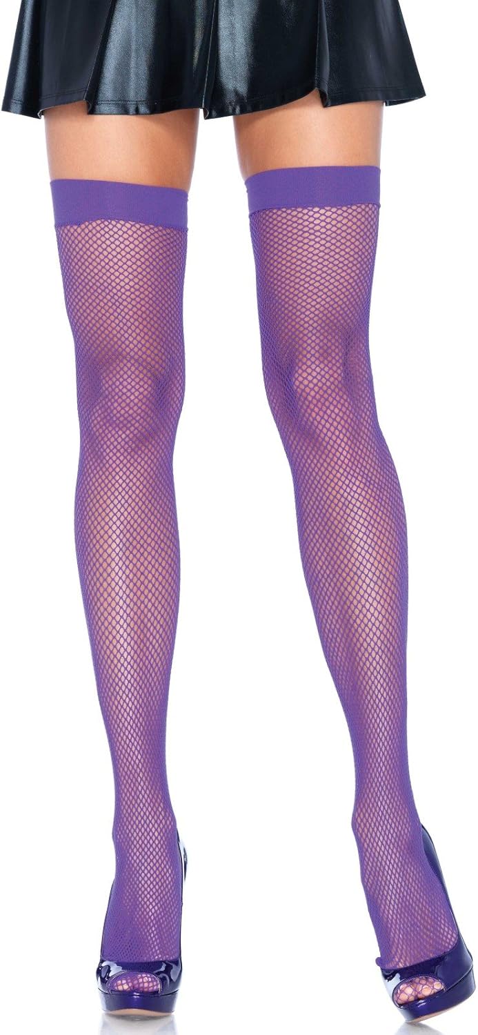 Leg Avenue Women's Nylon Fishnet Thigh Highs, White, One Size: Leg Avenue: Clothing