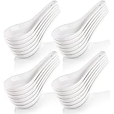 Yopay 24 Pack Soup Spoon Ceramic Asian Ramen Spoons, 5 Inch Small White Porcelain Spoons, Dessert Spoon for Adults Appetizer 