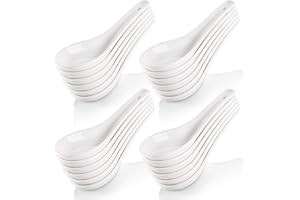 Yopay 24 Pack Soup Spoon Ceramic Asian Ramen Spoons, 5 Inch Small White Porcelain Spoons, Dessert Spoon for Adults Appetizer 