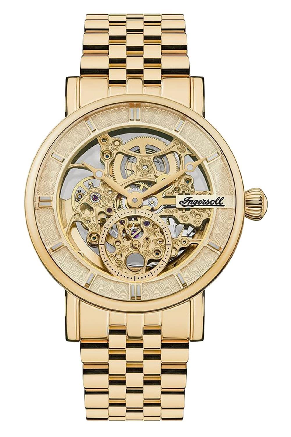 Ingersoll The Herald Mens 40mm Automatic Watch with Pale Gold Skeleton Dial and Gold Stainless Steel Bracelet I00408