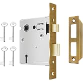 Toptotoo Mortise Lock Set Interior Door, Old Door Lock Replacement Parts, Antique Vintage Door Lock Hardware, Skeleton Keys and Reversible Latch, Mortise Lock Kit, Antique Brass Finish
