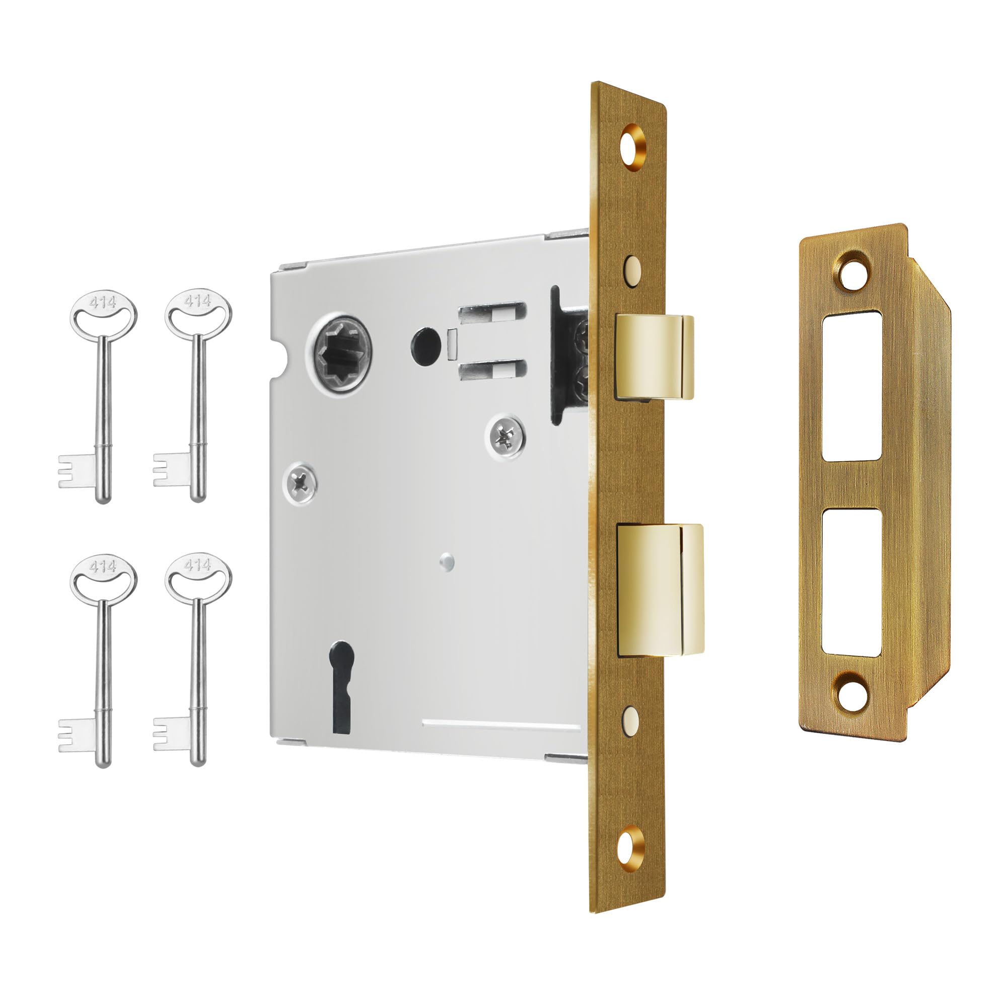 Photo 1 of Toptotoo Mortise Lock Set Interior Door, Old Door Lock Replacement Parts, Antique Vintage Door Lock Hardware, Skeleton Keys and Reversible Latch, Mortise Lock Kit, Antique Brass Finish