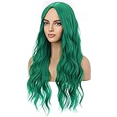 BERON Emerald Green Wig Long Curly Dark Green Synthetic Wigs for Women Cosplay Daily Party Hairnet Included