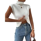 WDIRARA Women's Turtleneck Sweater Vests Cap Sleeve Ribbed Knit Tank Tops