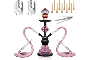 ROSLHG Travel Portable Hookah Set with Everything–Ideal for Social Gatherings、Road Trips、 Camping、Friend/Family Get-Togethers Includes 1 Hookah Bowl、2 Hookah Hoses、 20 Perforated Hookah Foils（Pink）