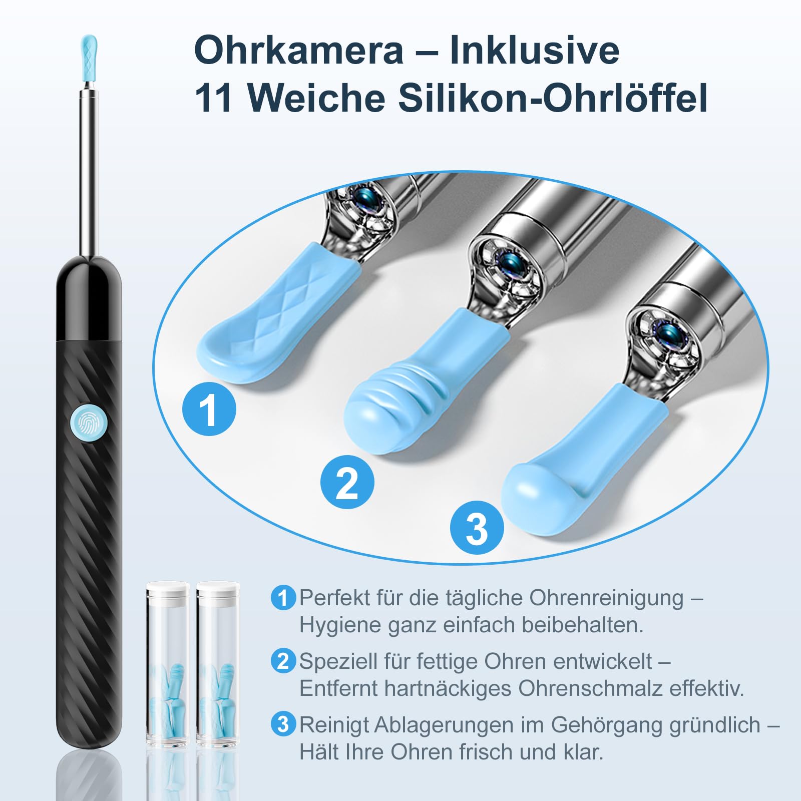 Ohrenschmalz Entferner Otoskop – 1080P HD Ohrenreiniger mit Kamera und 6 LED Lichtern – Ohrreinigungswerkzeug mit 7-teiligem Zubehörset und 11 Silikonaufsätzen – Ohrkamera für iOS & Android 5