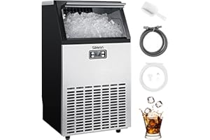 Silonn Commercial Ice Machines, Creates 100lbs in 24H, 33lbs Ice Storage Capacity, Stainless Steel Freestanding Ice Maker with Auto Self-Cleaning for Home Office Bar Parties (SLIM11)