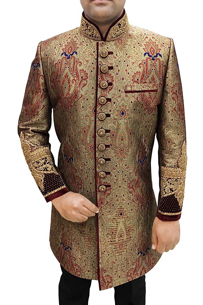 INMONARCH Indian Wedding Clothes for Men Bronze Sherwani Indowestern Embroidered IN597