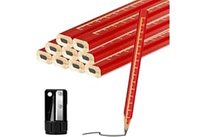 PALPROT 10 Pack Carpenter Pencils Red Flat Construction Pencils Heavy Duty Contractor Pencils, 1 Woodworking Pencil Sharpener for Woodworking Marking Tool