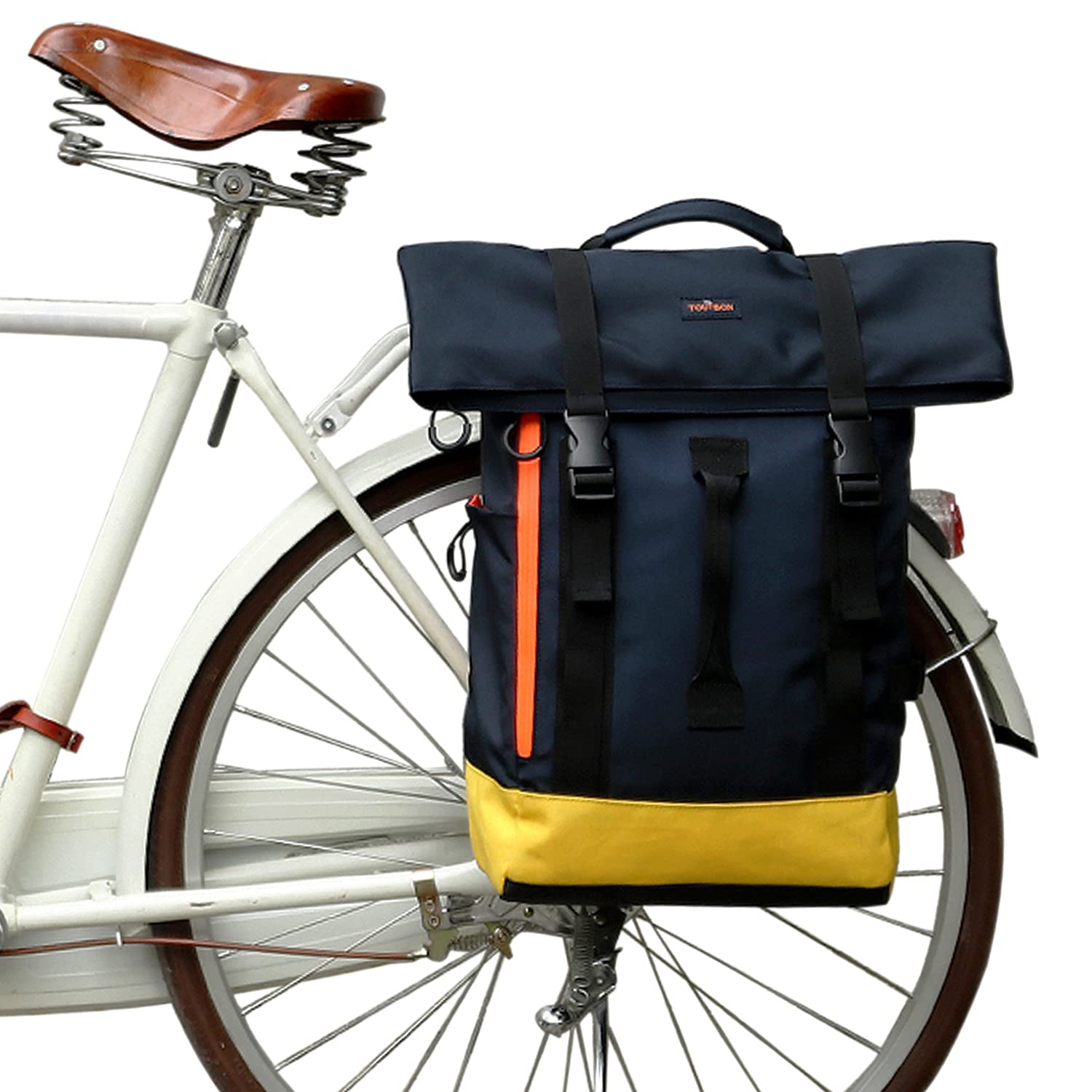 TOURBON Waterproof Nylon Bike Rear Laptop Backpack Rear Pannier Commuter Travel Carrier Bag Large