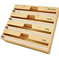 SpaceAid WrapNeat 4 in 1 Wrap Dispenser with Cutter and Labels, Plastic Wrap, Aluminum Foil and Wax Paper Dispenser for Kitchen Drawer, Bamboo Roll Organizer Holder, Compatible with 12" Roll