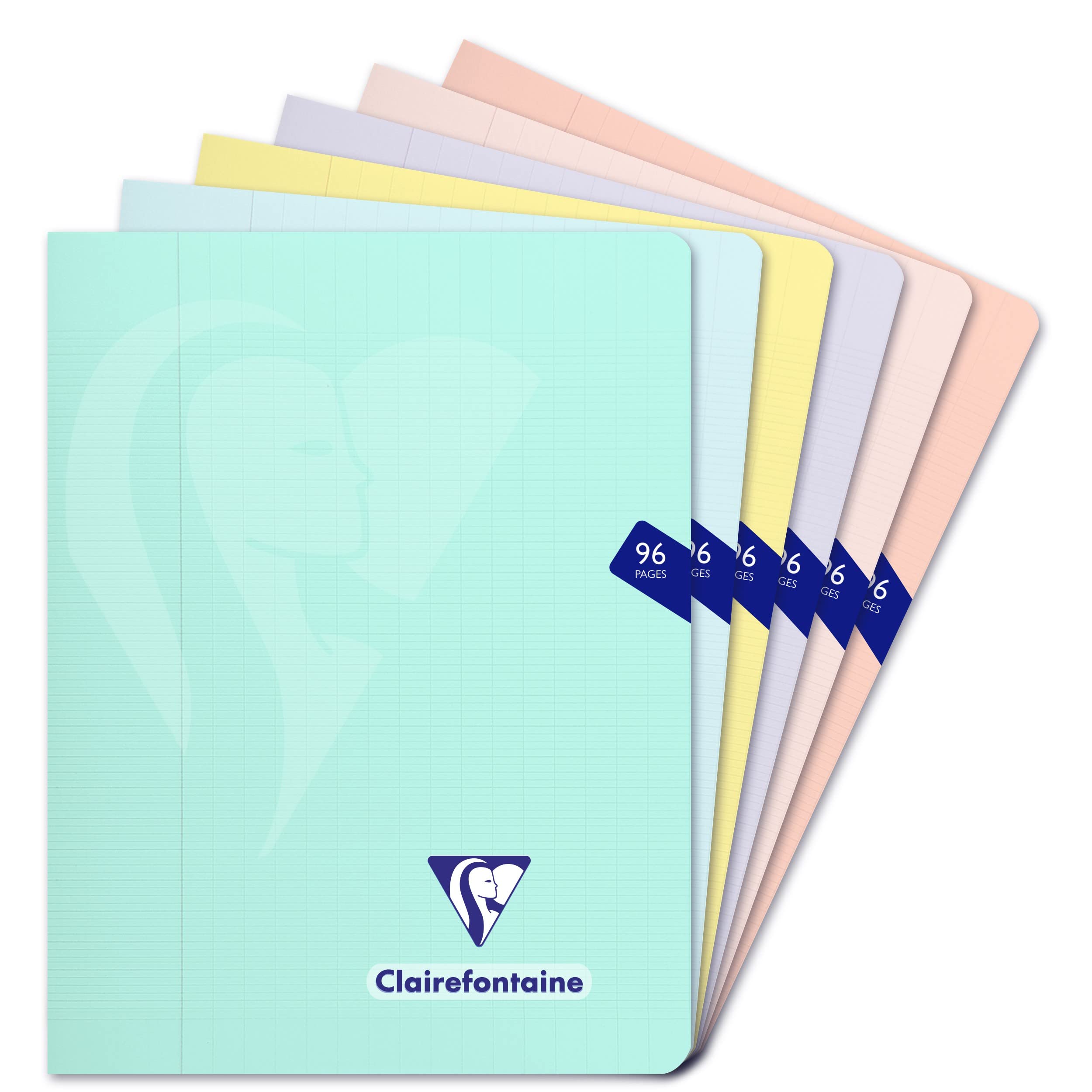 Clairefontaine 308741C Set of 10 Mimesys PASTEL Stapled Notebooks - 17x22 cm - 96 Seyes Ruled Pages - White Paper 90 g - Opaque Polypro Cover - Random Colours