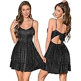 Bbonlinedress Women Sparkly Homecoming Dress for Teens Short Cocktail Prom Glitter Night Club Tie Back Spaghetti Straps Dress