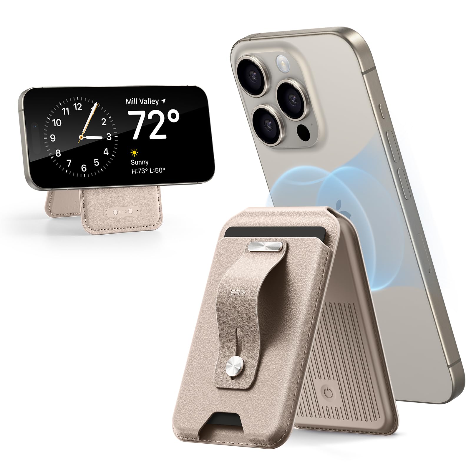 Photo 1 of ESR for Magsafe Wallet with Full Find My Functionality, Magnetic Geo iPhone Wallet, Up to 3,000g Magnet Strength, Card-Holder with Adjustable Stand, for iPhone 16/15/14/13/12 Series, Desert