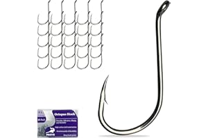 Pristis 25 Pack High Carbon Steel Fishing Hooks, Reinforced EWG Circle Octopus Round Bend 60 Degree Wide Gap Strong Barbed Worm Fish Hook Jig Bait Rig for Saltwater Freshwater Bass Tuna Walleye Trout