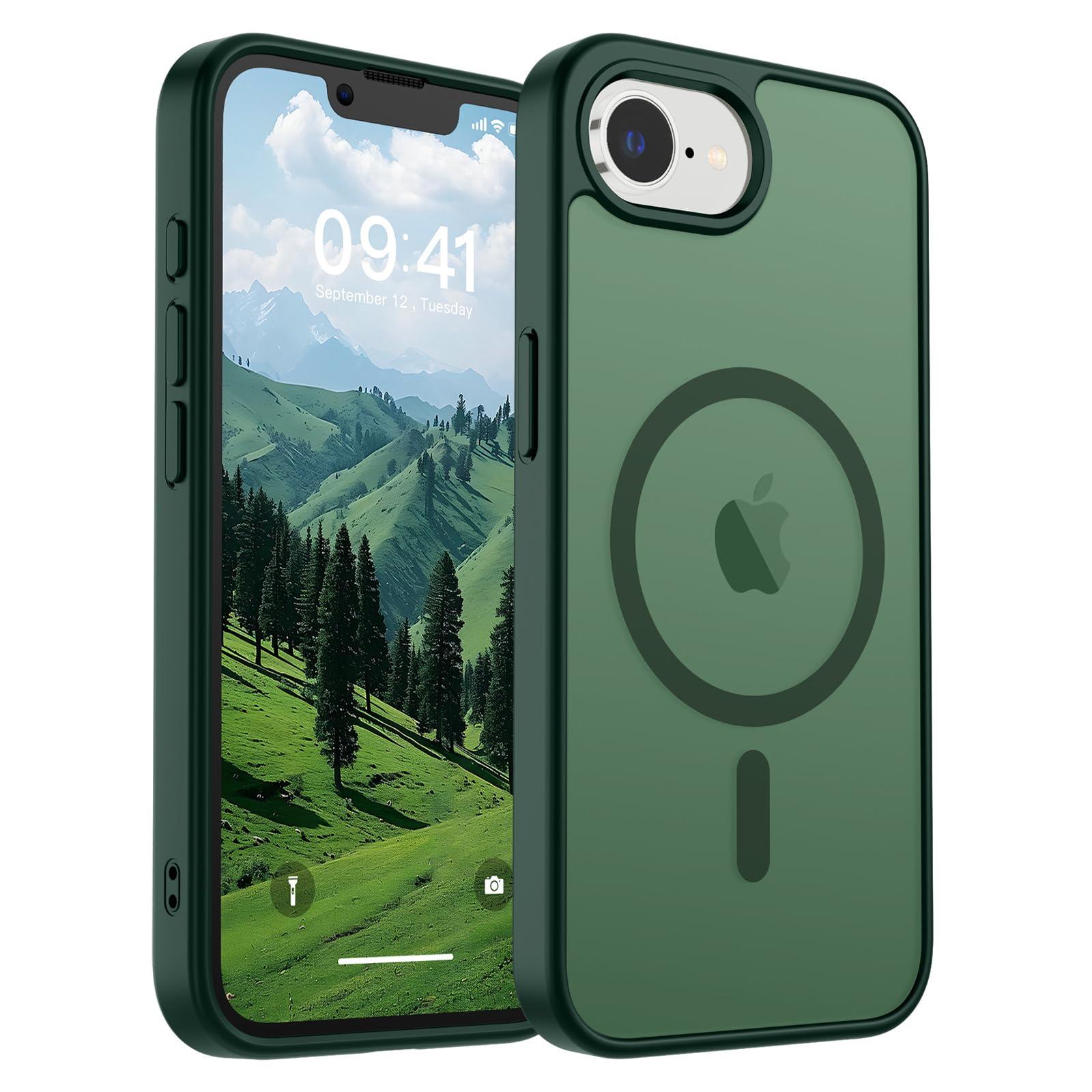 Photo 1 of SUPFINE Magnetic for iPhone 16e Case (Compatible with Mag Safe) (Military Grade Drop Protection) Slim Translucent Matte Shockproof with Anti-Fingerprint Phone Case, Forest Green