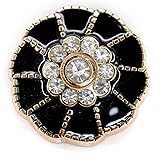 Craftisum 20 pcs Flower Shape Black Enamel Petals with Rhinestones Metal Sewing Coats Shank Buttons -25mm -1"