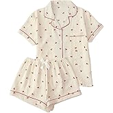 Verdusa Pajamas For Women Set 2 Piece Summer Pajama Sets Cute Pjs Lounge Matching Button Shirt with Shorts