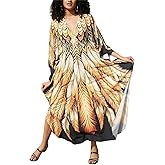Batwing Sleeve Kaftan Dress for Women Plus Size - Flowy Lightweight Long Maxi Beach Cover Up,Summer Loungewear