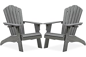 Psilvam Oversized Adirondack Chair, Fade-Resistant & Odor-Free Poly Lumber Fire Pit Chairs with Cup Holder, Weatherproof Outdoor Chair, Easy 15 Min Install Patio Chair, 350 Lbs Support (2, Gray)