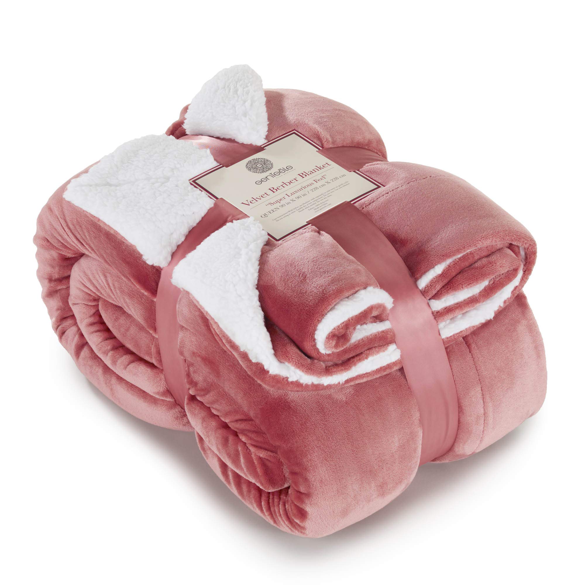 Genteele Sherpa Throw Blanket Super Soft Reversible Ultra Luxurious Plush Blanket, 90 x 90 inches, Light Mahogany/White Image