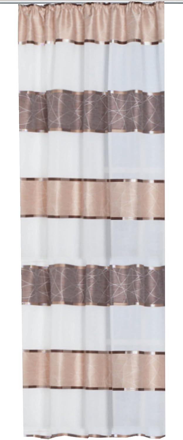 Home Fashion Loop-Top Curtain with Horizontal Stripes 245 x 140 cm Polyester Including, Cappuccino
