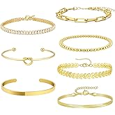 Esukmow 18K Gold Bracelet for Women, Gold Plated Stainless Steel Tennis Bracelets for Women, Vintage Five-Flower Chain Bangle Cuff Bracelets, Christmas Valentines Birthday Gift for Woman Wife