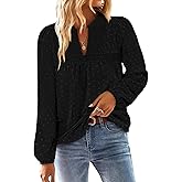 BETTE BOUTIK Womens Boho Fall Fashion Tops Long Sleeve Casual Shirts Flowy Swiss Dot Blouses