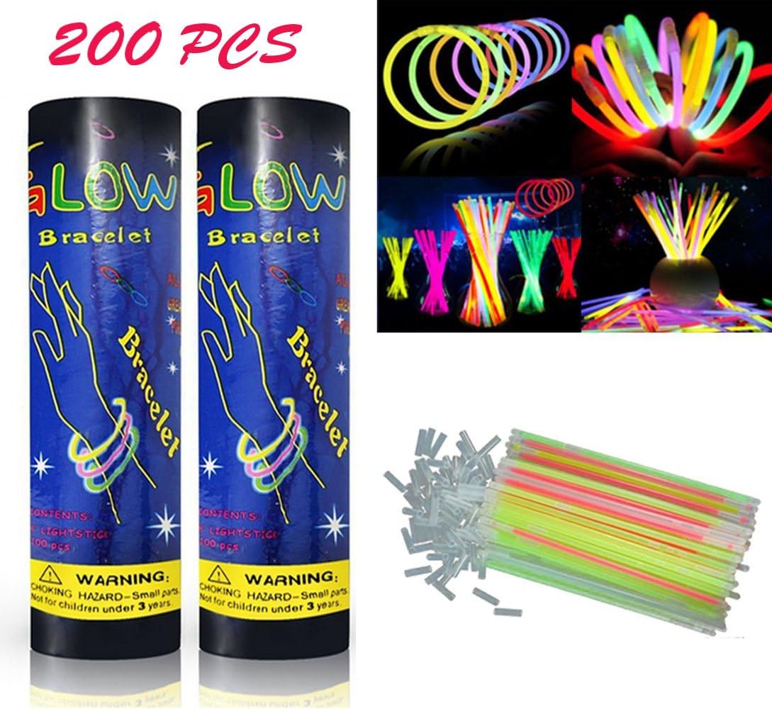HHD 200 Glow Stick Pack Party 8" Premium Glow Sticks Bracelets, GlowSticks Glow Necklaces, Glow Glasses, Glow Headband, Triple bracelets, Balls, Flowers & much more! (Multi colors)
